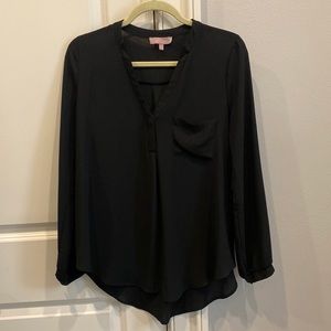 Harper Black LS Blouse w/ Pocket Detail